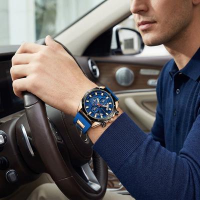 Men's Blue Silicone Cross-Border Watch with Multi-Function Calendar