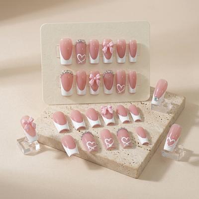 Cross-border French fake nails with bow design 24 pcs