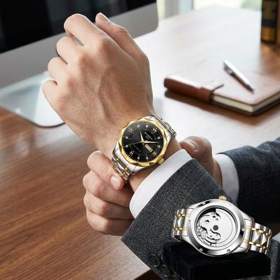 Men's Banbony Gold Black Dial Automatic Mechanical Watch