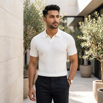 Men's Summer Striped POLO Top Slim Fit White