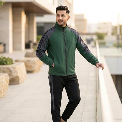 Men Green Track Jacket Set with Black Pants