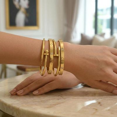 18K Gold Stainless Steel Bracelet with Crystal Accents