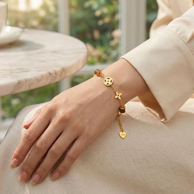 Real Gold Four Leaf Flower Bracelet for Women