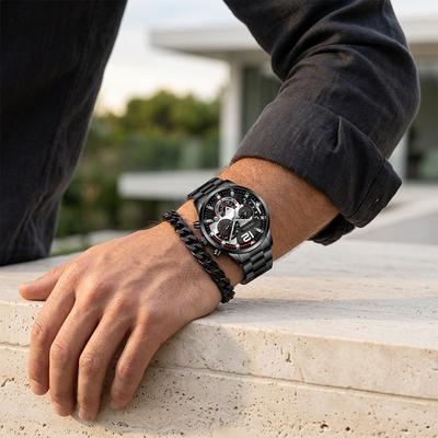 Geneva Chronograph Men's Black Steel Band Watch