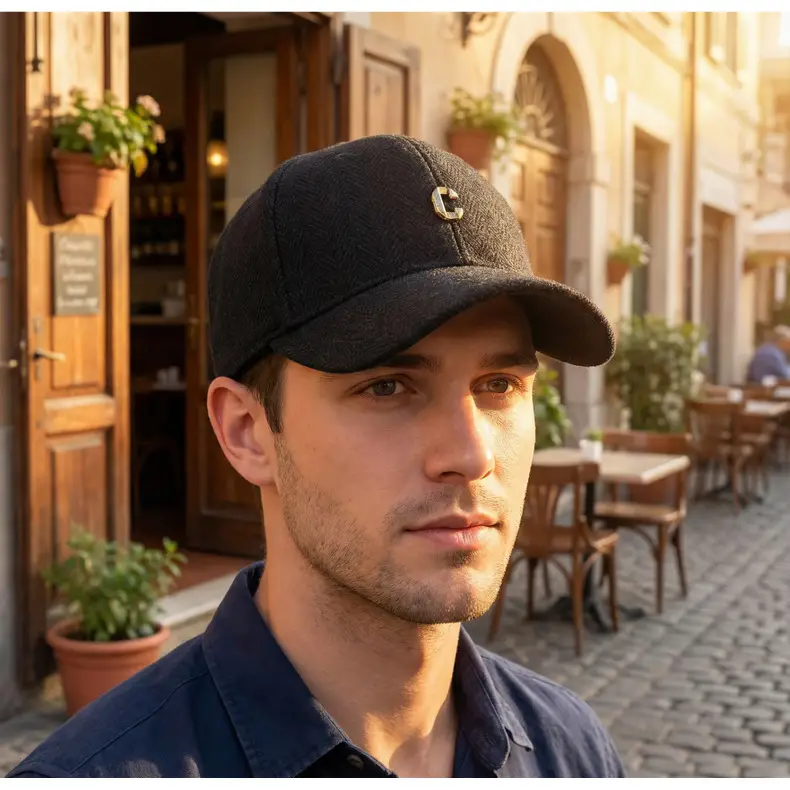 Autumn Winter Warm Baseball Cap Brown Herringbone — feature 15