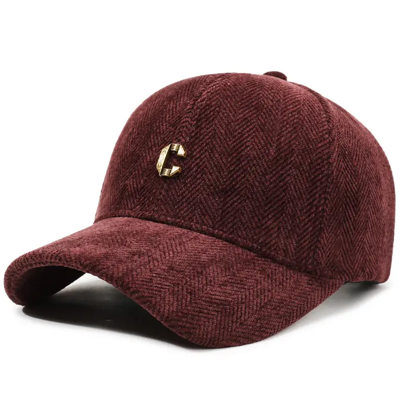 Autumn Winter Warm Baseball Cap Brown Herringbone - Image 3