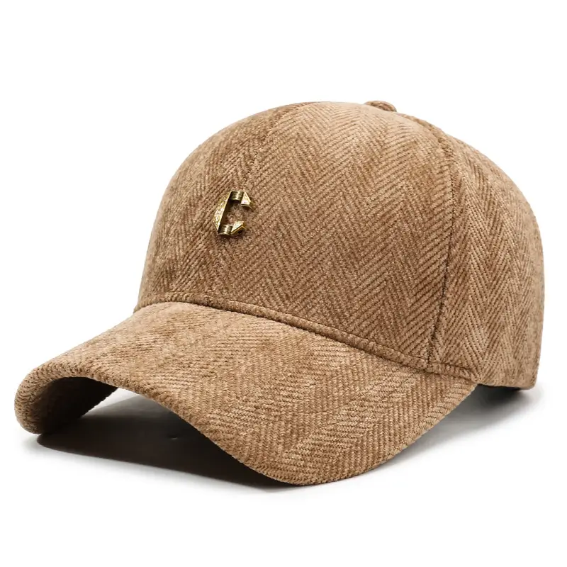 Autumn Winter Warm Baseball Cap Brown Herringbone - Image 4
