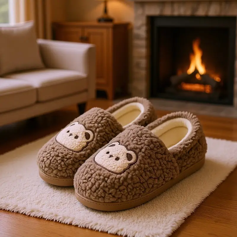 Green Cotton Plush Slippers for Women Winter 2025 - Image 6