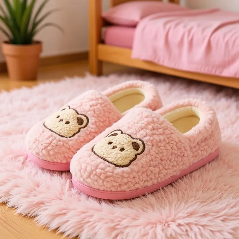 Green Cotton Plush Slippers for Women Winter 2025 - Image 5