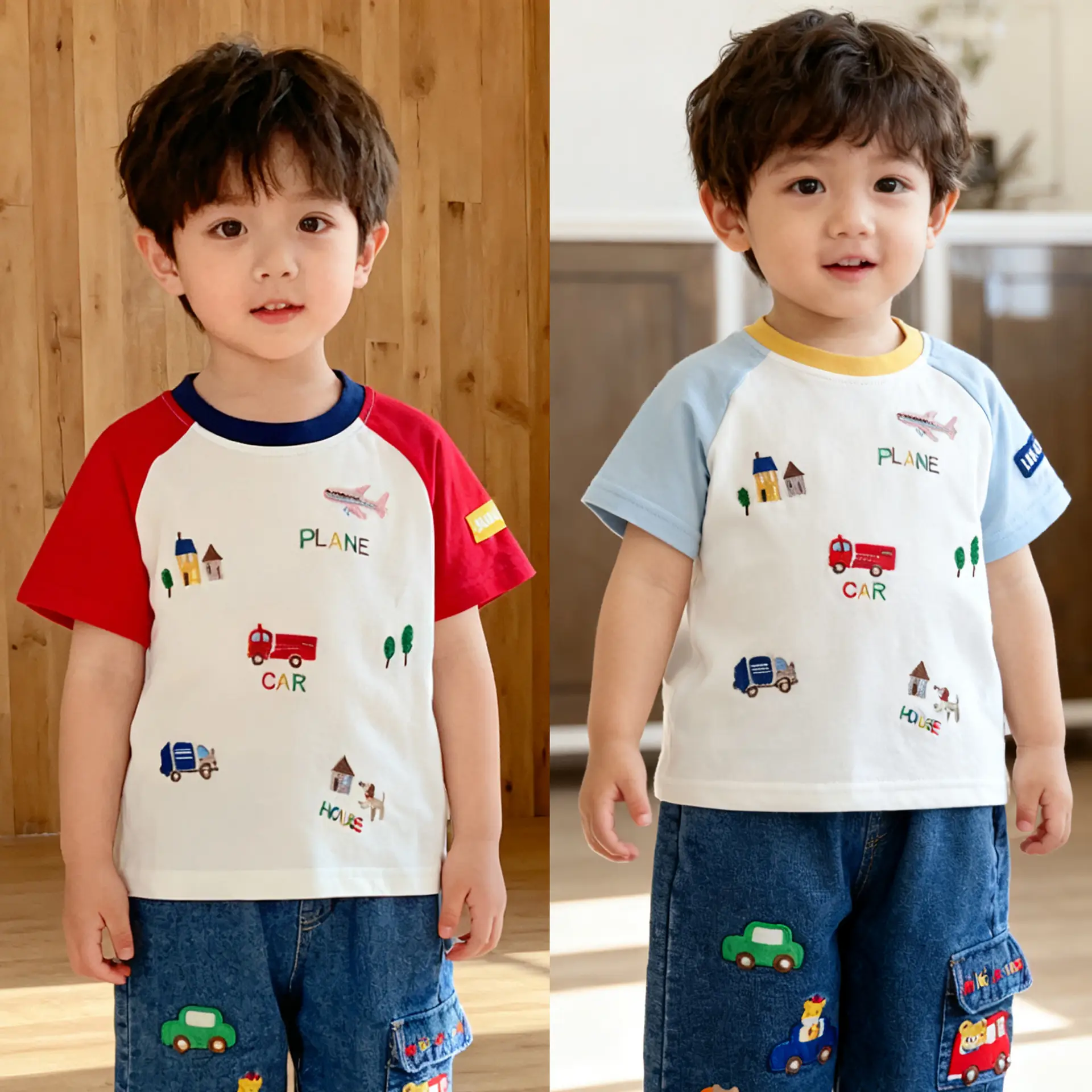 Children Half Sleeve T-Shirts 26 Summer Cotton White Red Blue