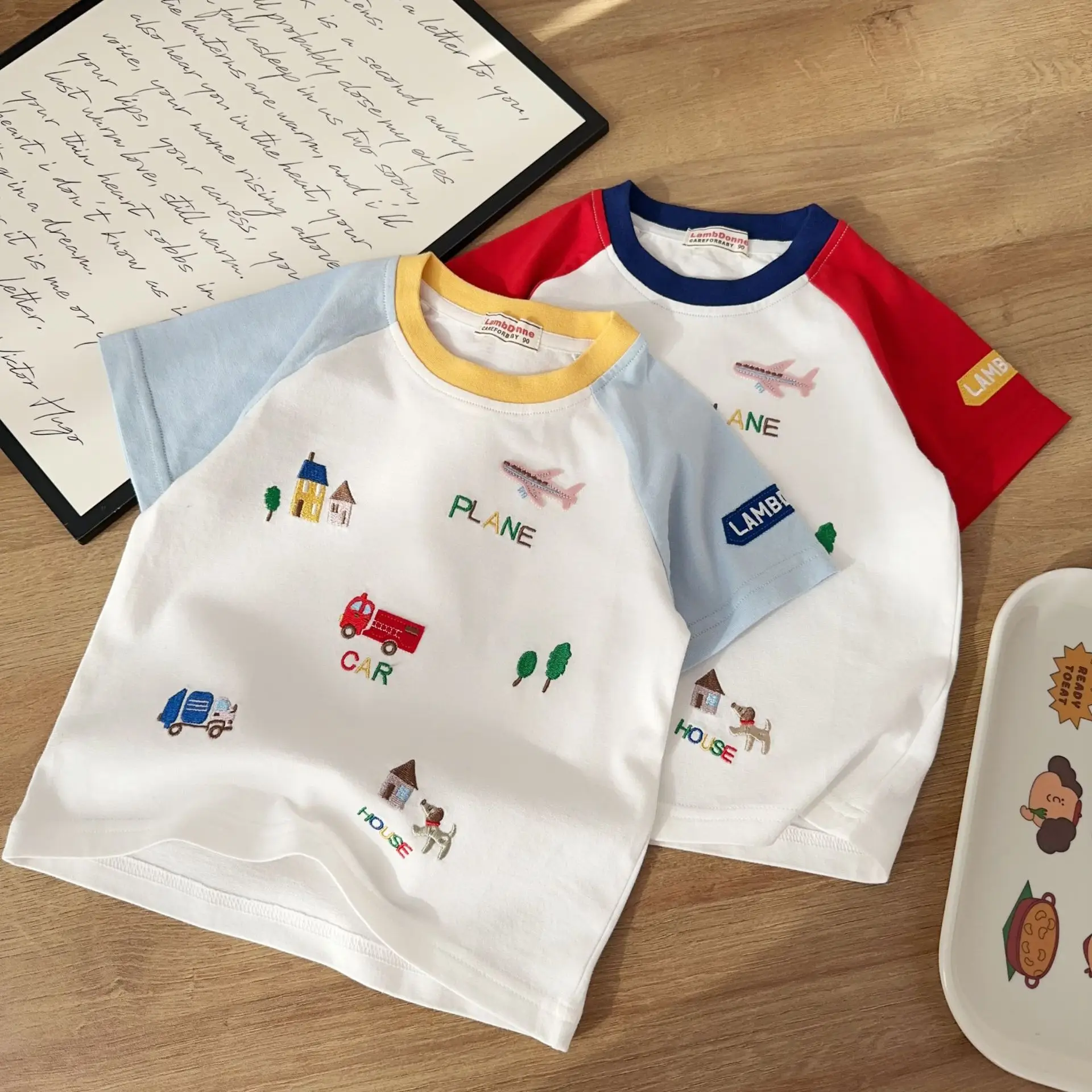 Children Half Sleeve T-Shirts 26 Summer Cotton White Red Blue — feature 10