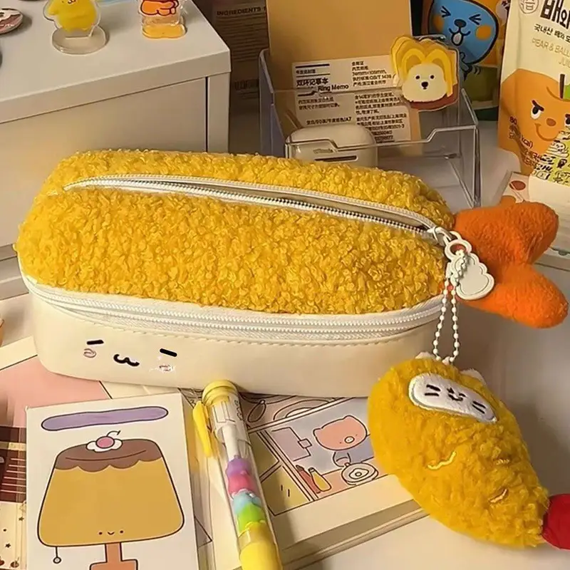 Fried Shrimp Plush Pencil Case Ins Cute Large Capacity Double-Layer Pencil Case High-Looking Primary and Secondary School Student Stationery Box Storage — feature 3