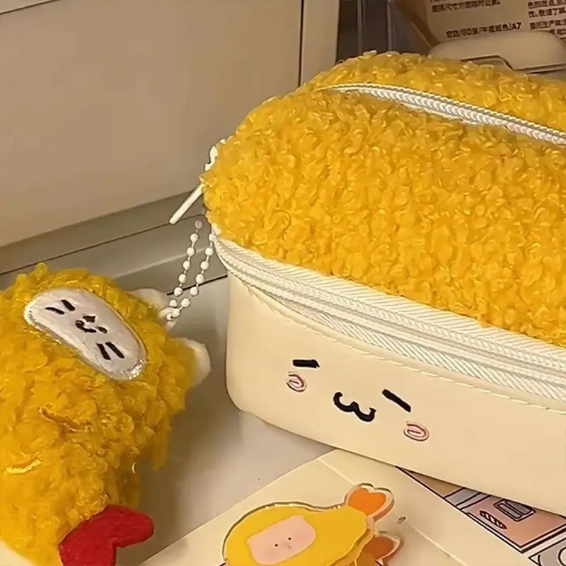Fried Shrimp Plush Pencil Case Ins Cute Large Capacity Double-Layer Pencil Case High-Looking Primary and Secondary School Student Stationery Box Storage — feature 4