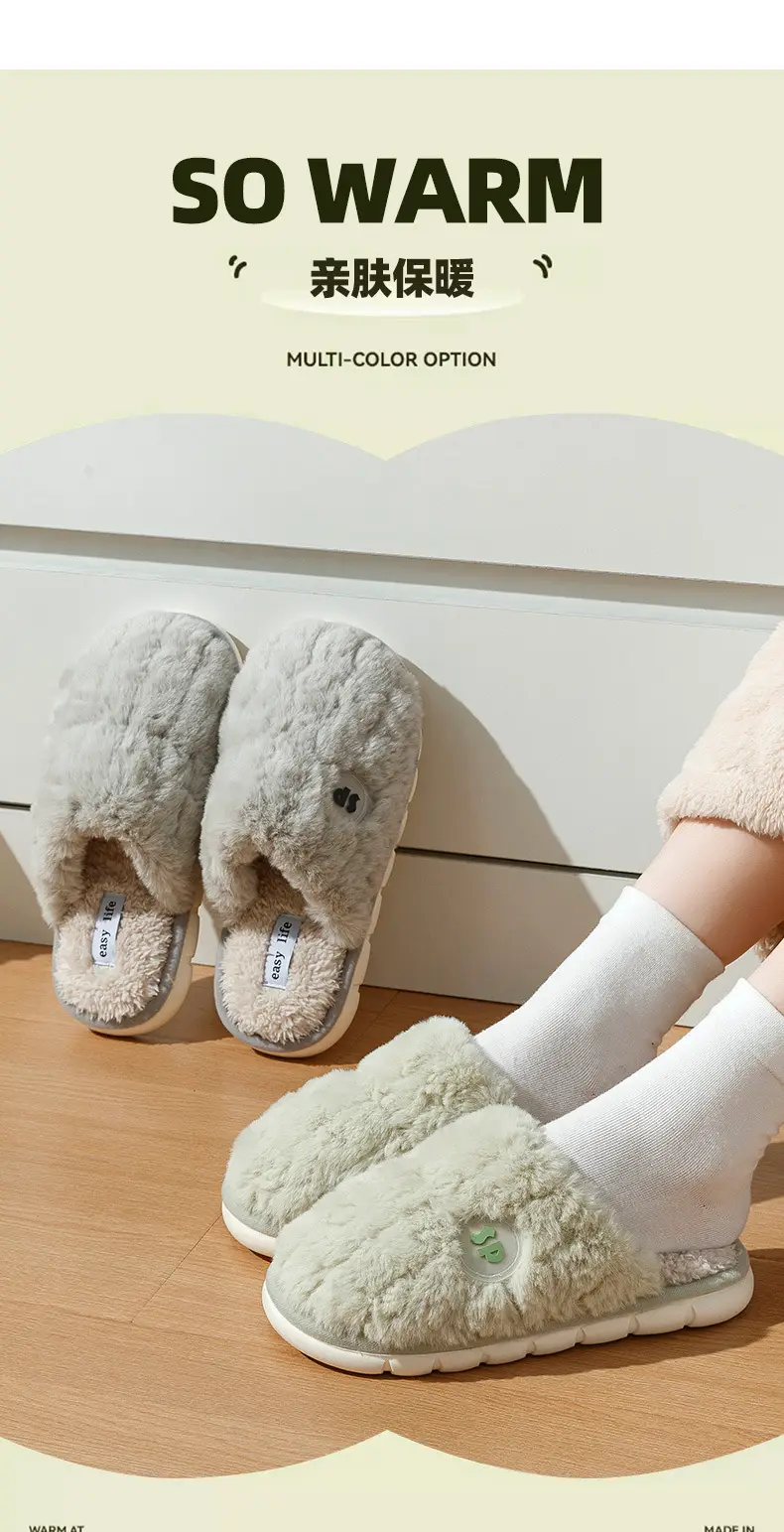 Women Cotton Fluffy Slippers Pink Grey Winter 2025 — feature 11