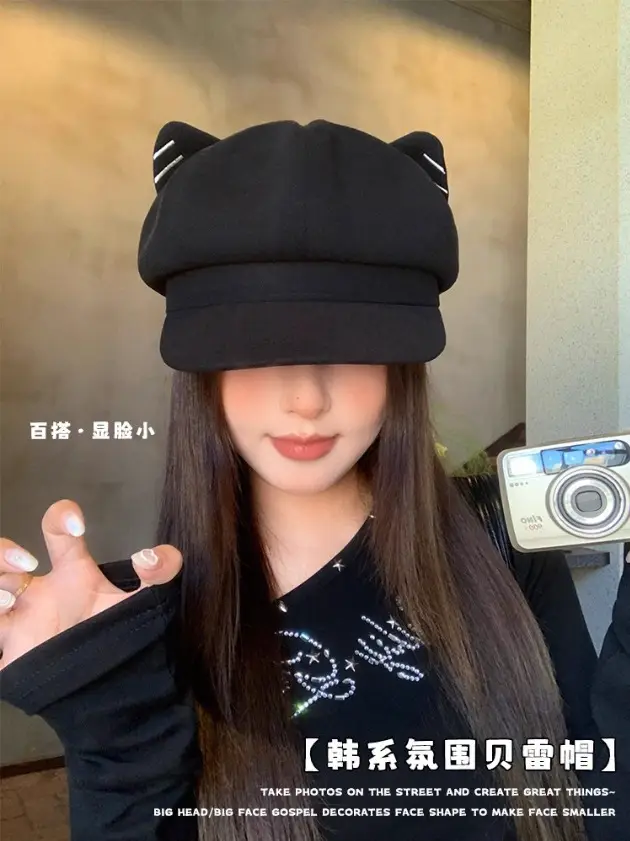 Japanese Cat Ear Woolen Beret for Women Spring Autumn — feature 1