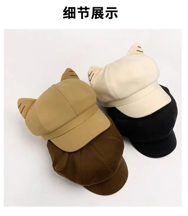 Japanese Cat Ear Woolen Beret for Women Spring Autumn — feature 11