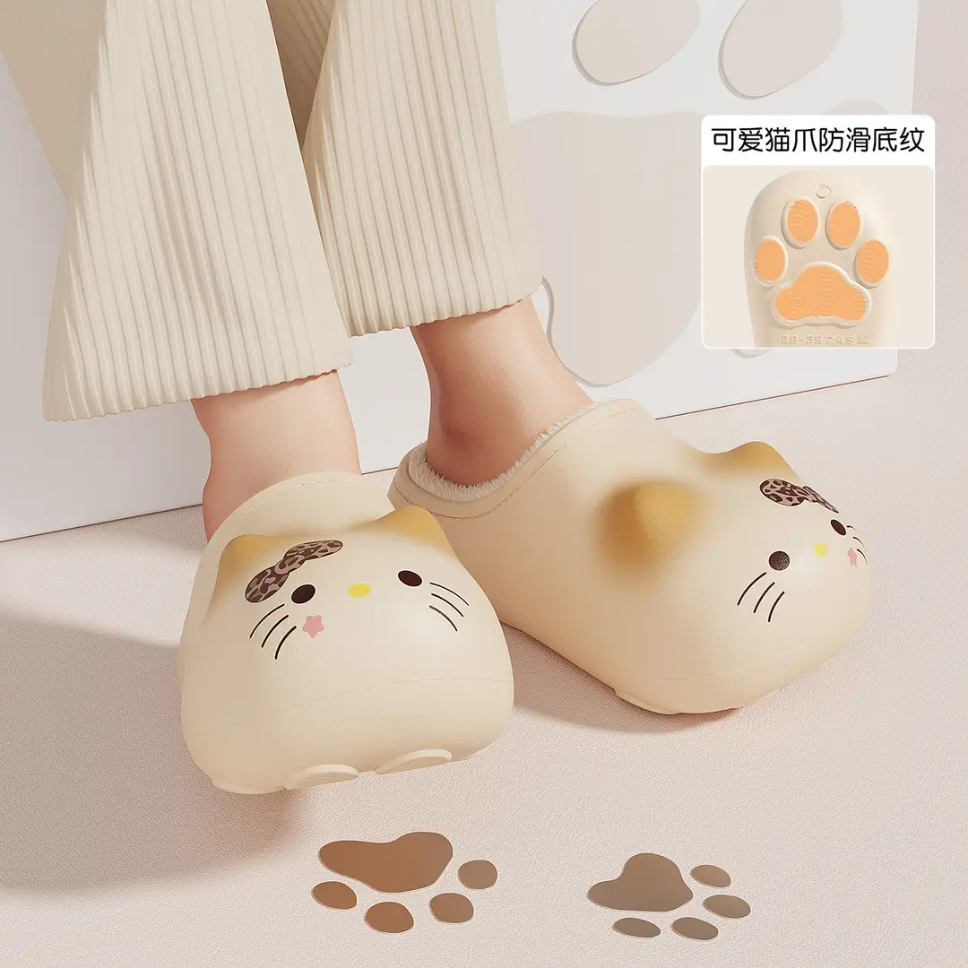 Winter Cute Cat Claw Slippers for Kidsren Cartoon Cotton Slippers for Home Thick-Soled Waterproof Anti-Slip Indoor Warm Cotton Slippers for Women - Image 7