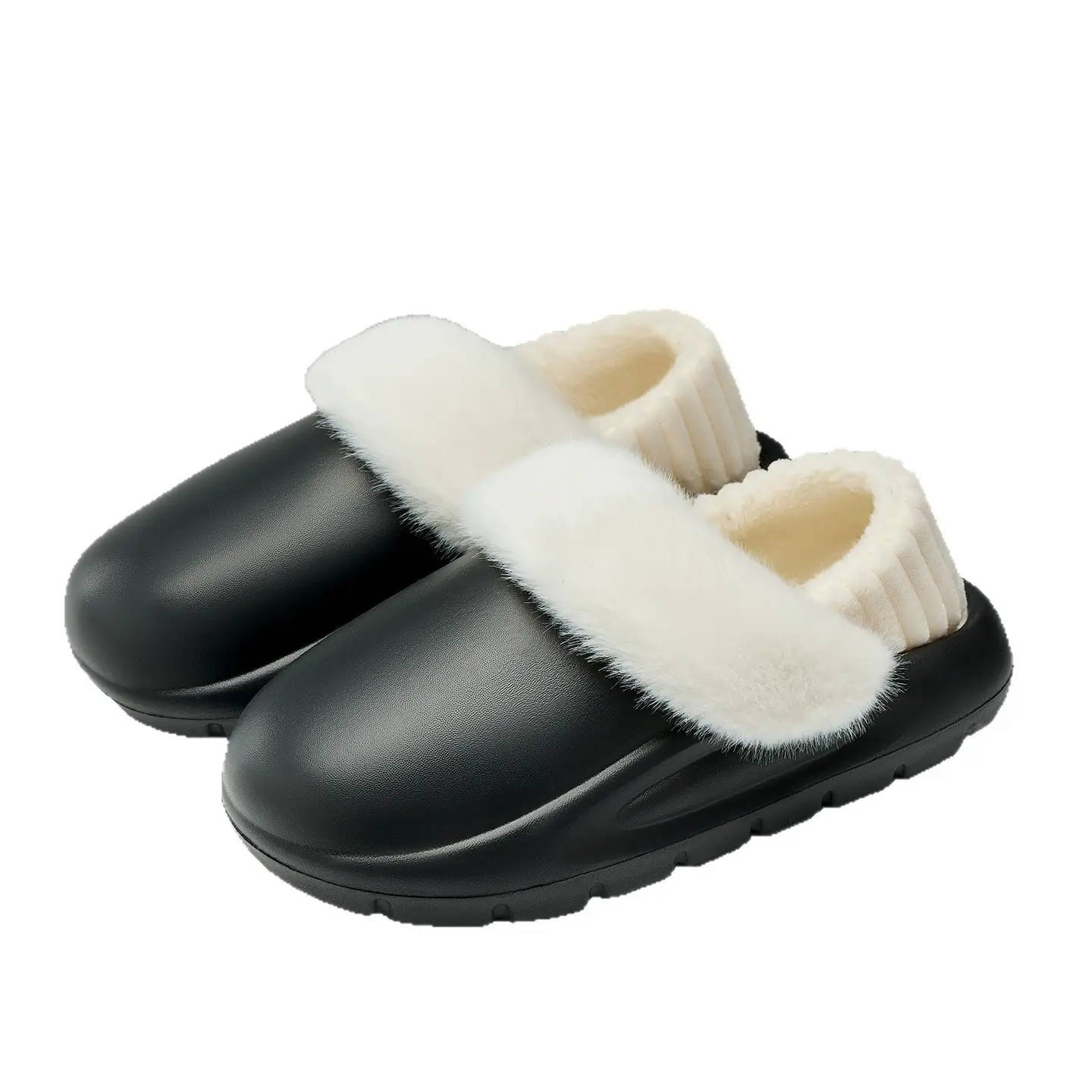 Men's Winter Wool Slippers Black Non-Slip Warm