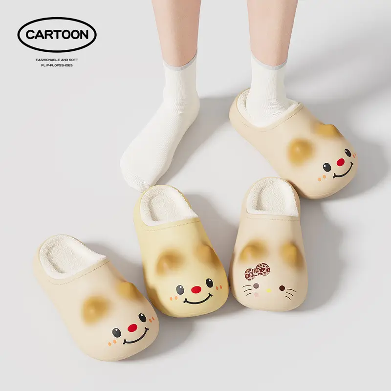 Winter Kitten Fur Slippers for Girls Winter Cartoon Home Thick-Soled Waterproof Cotton Slippers Non-Slip Indoor Warm Cotton Slippers for Women - Image 7