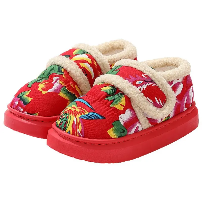 Northeastern Large Flower Bag Heel Cotton Slippers for Women, Autumn and Winter New Style, Non-Slip Festive Fleece-Lined Warm Cotton Shoes for Home and Outdoor Wear - Image 6