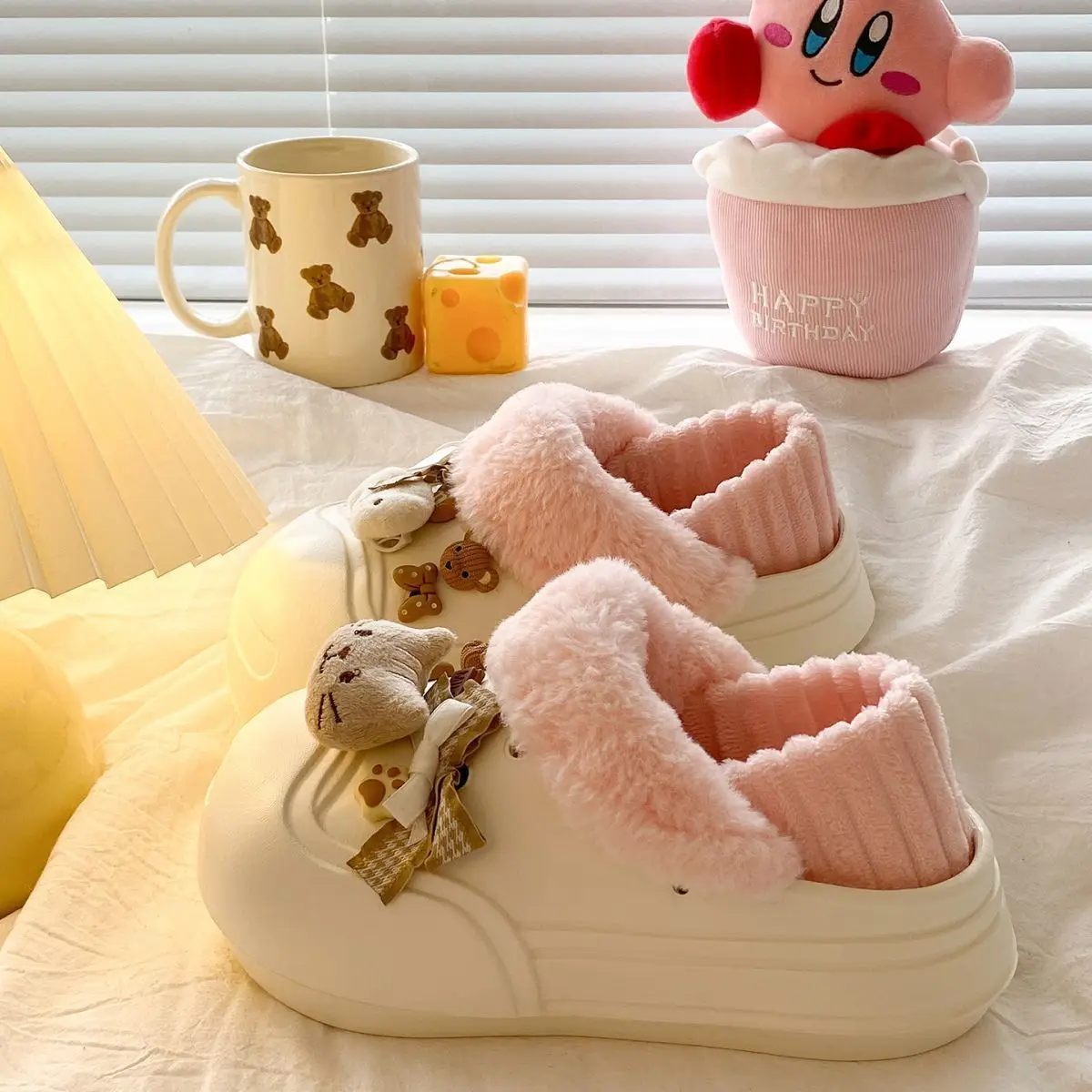 Women's Pink Furry Heel Slippers for Winter Outings — feature 26