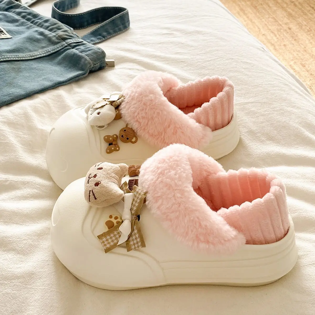 Women's Pink Furry Heel Slippers for Winter Outings — feature 37