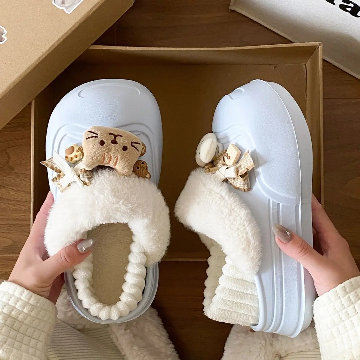 Women's Pink Furry Heel Slippers for Winter Outings — feature 40