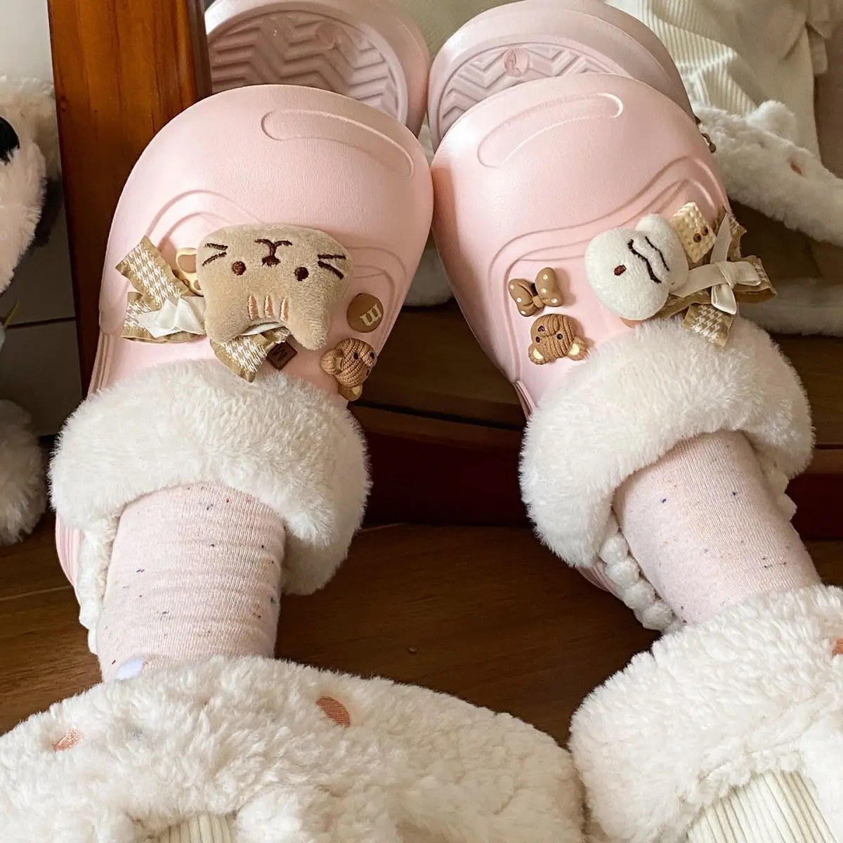Women's Pink Furry Heel Slippers for Winter Outings — feature 42