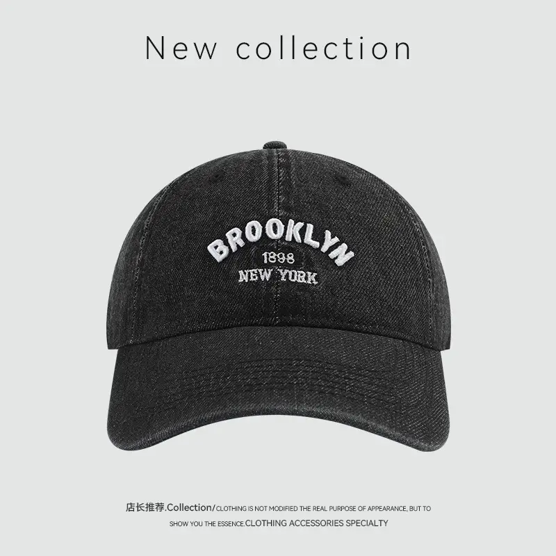 Unisex Wash Denim 1898 Baseball Cap with Letter Embroidery - Image 5