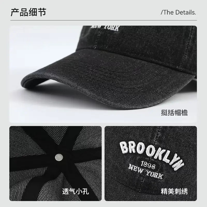 Unisex Wash Denim 1898 Baseball Cap with Letter Embroidery — feature 10