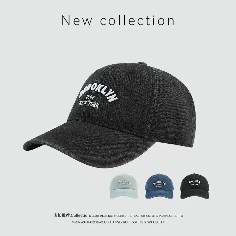 Unisex Wash Denim 1898 Baseball Cap with Letter Embroidery — feature 3