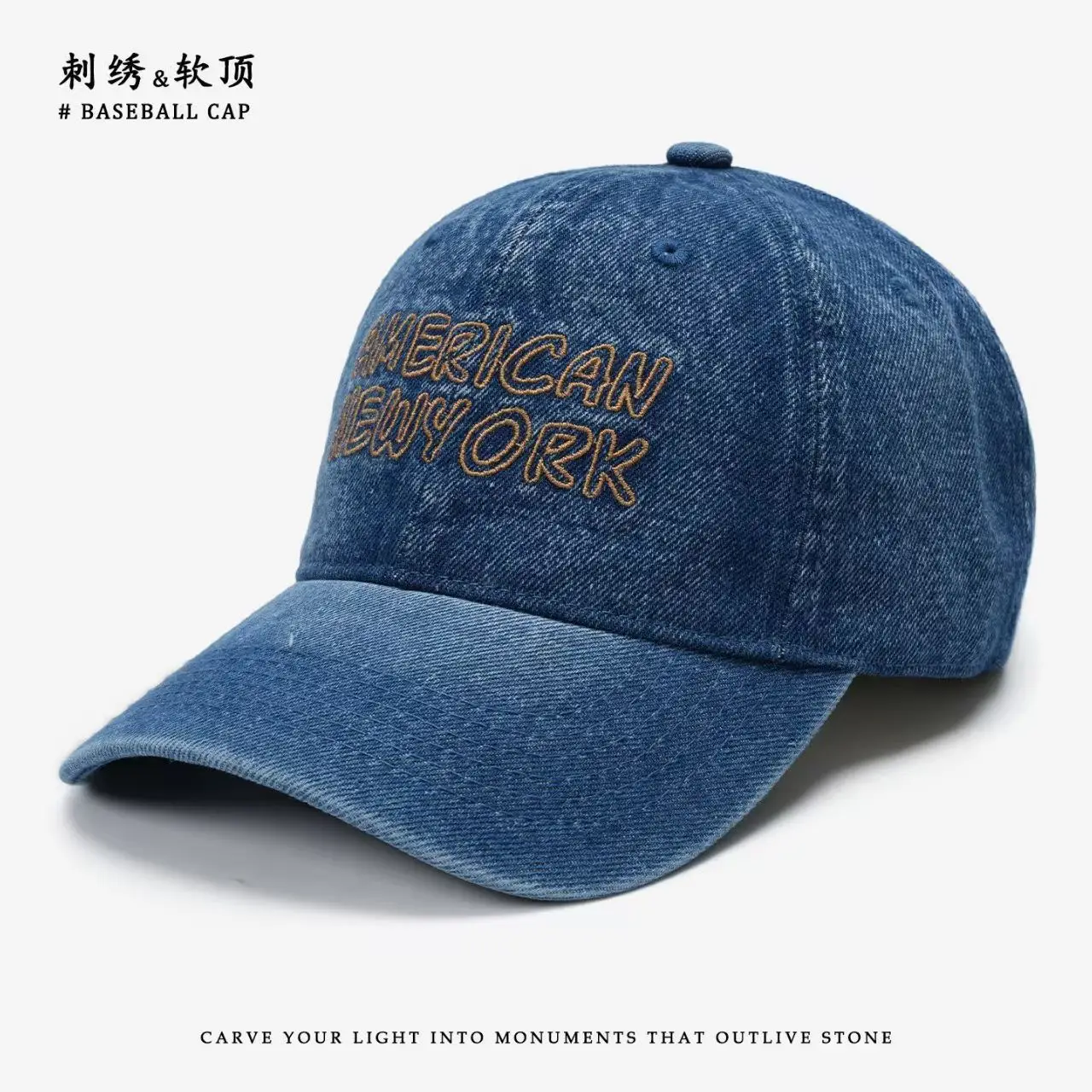 Men's Blue Korean Style Baseball Cap with "American New York" Embroidery - Image 3