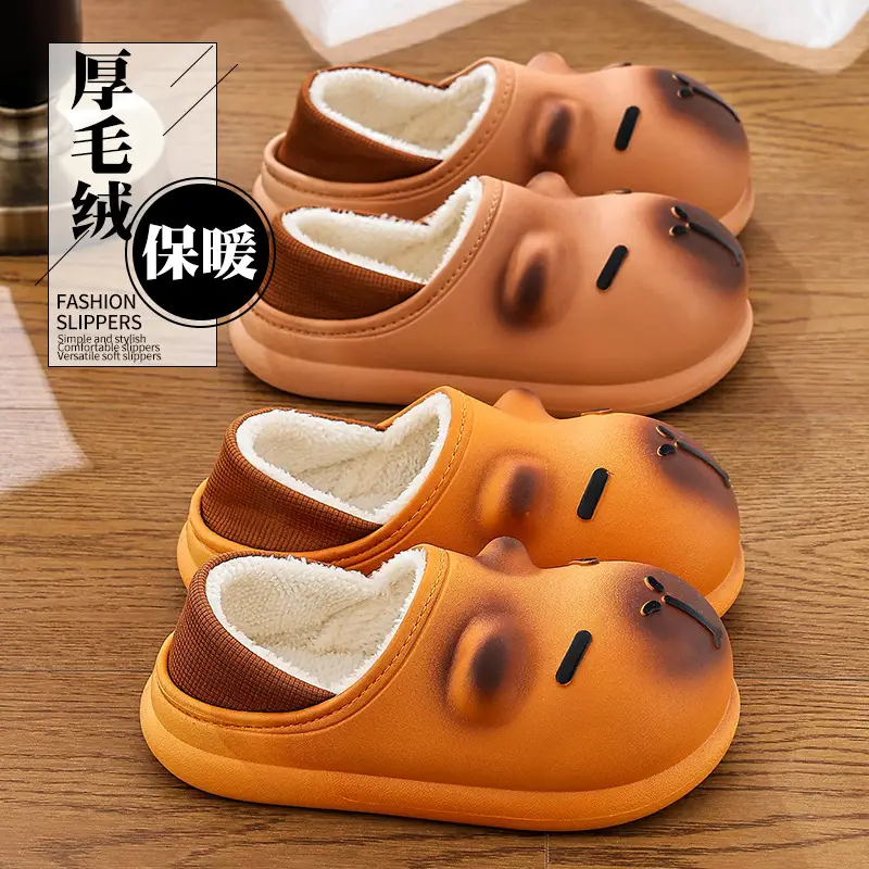 Cute Kapibala Autumn and Winter Cotton Slippers for Boys and Girls, Warm Fleece-Lined Waterproof, Medium and Large Kidsren's Home Baby Cotton Shoes - Image 16