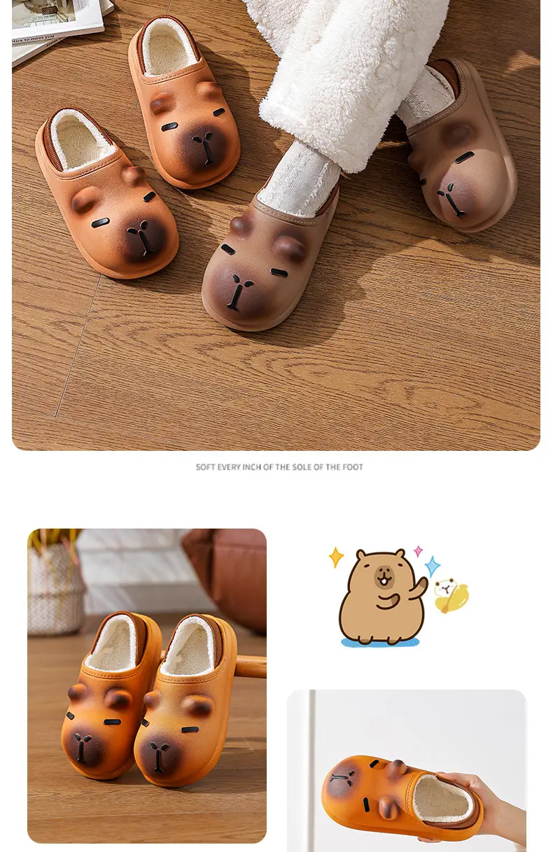 Cute Kapibala Autumn and Winter Cotton Slippers for Boys and Girls, Warm Fleece-Lined Waterproof, Medium and Large Kidsren's Home Baby Cotton Shoes — feature 14