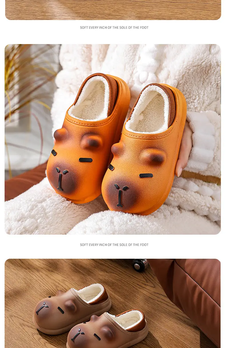 Cute Kapibala Autumn and Winter Cotton Slippers for Boys and Girls, Warm Fleece-Lined Waterproof, Medium and Large Kidsren's Home Baby Cotton Shoes — feature 16