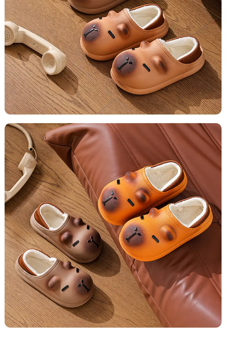 Cute Kapibala Autumn and Winter Cotton Slippers for Boys and Girls, Warm Fleece-Lined Waterproof, Medium and Large Kidsren's Home Baby Cotton Shoes — feature 17