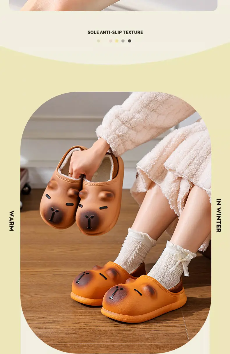 Cute Kapibala Autumn and Winter Cotton Slippers for Boys and Girls, Warm Fleece-Lined Waterproof, Medium and Large Kidsren's Home Baby Cotton Shoes — feature 9