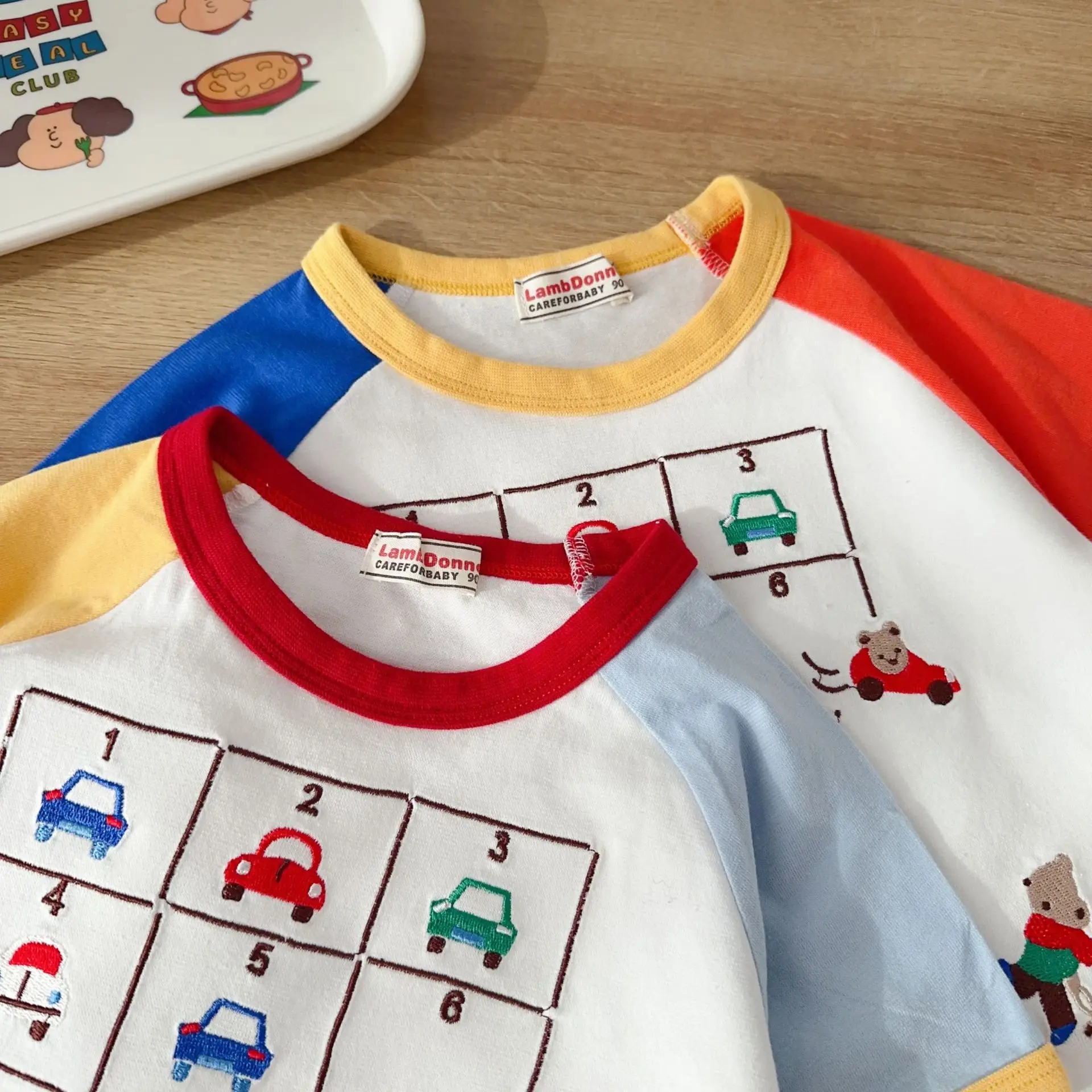 Boys Cartoon Car Patchwork T-Shirt Blue Pants Set - Image 5
