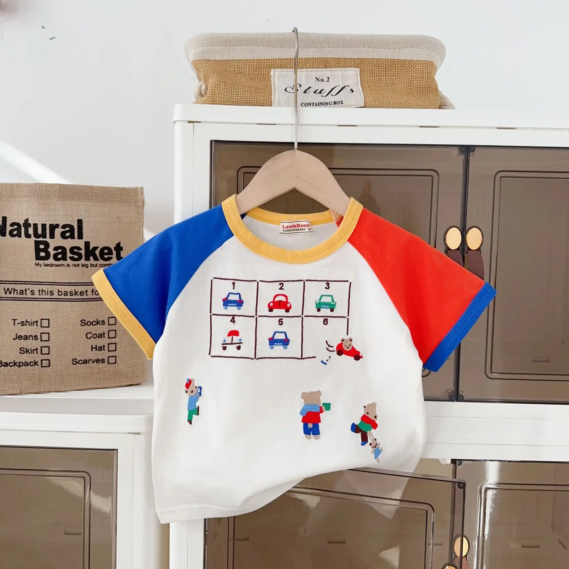 Boys Cartoon Car Patchwork T-Shirt Blue Pants Set — feature 10