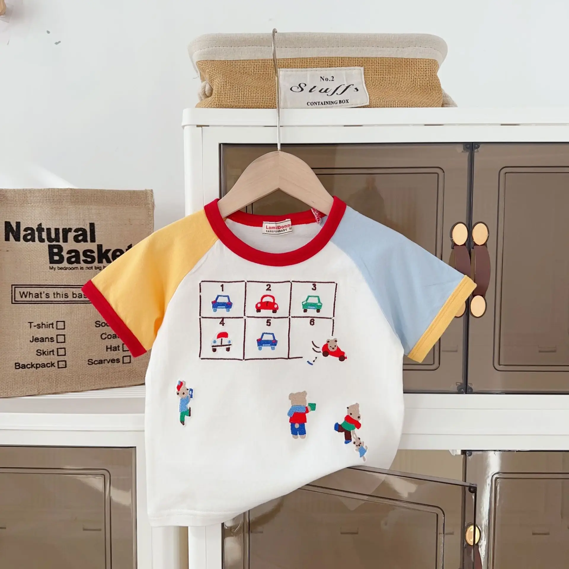Boys Cartoon Car Patchwork T-Shirt Blue Pants Set — feature 11