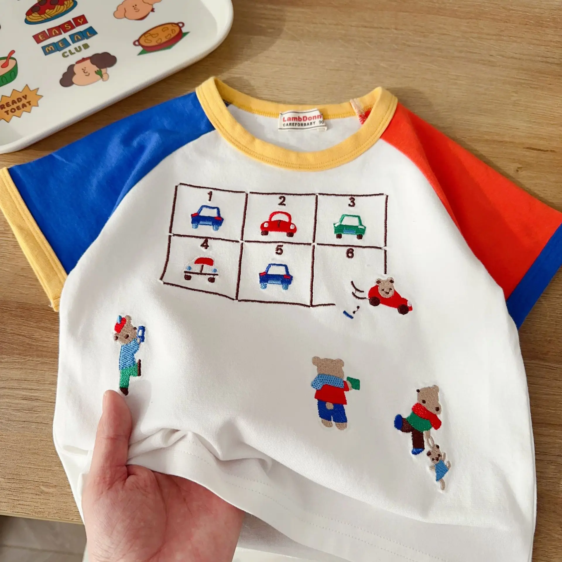 Boys Cartoon Car Patchwork T-Shirt Blue Pants Set — feature 12