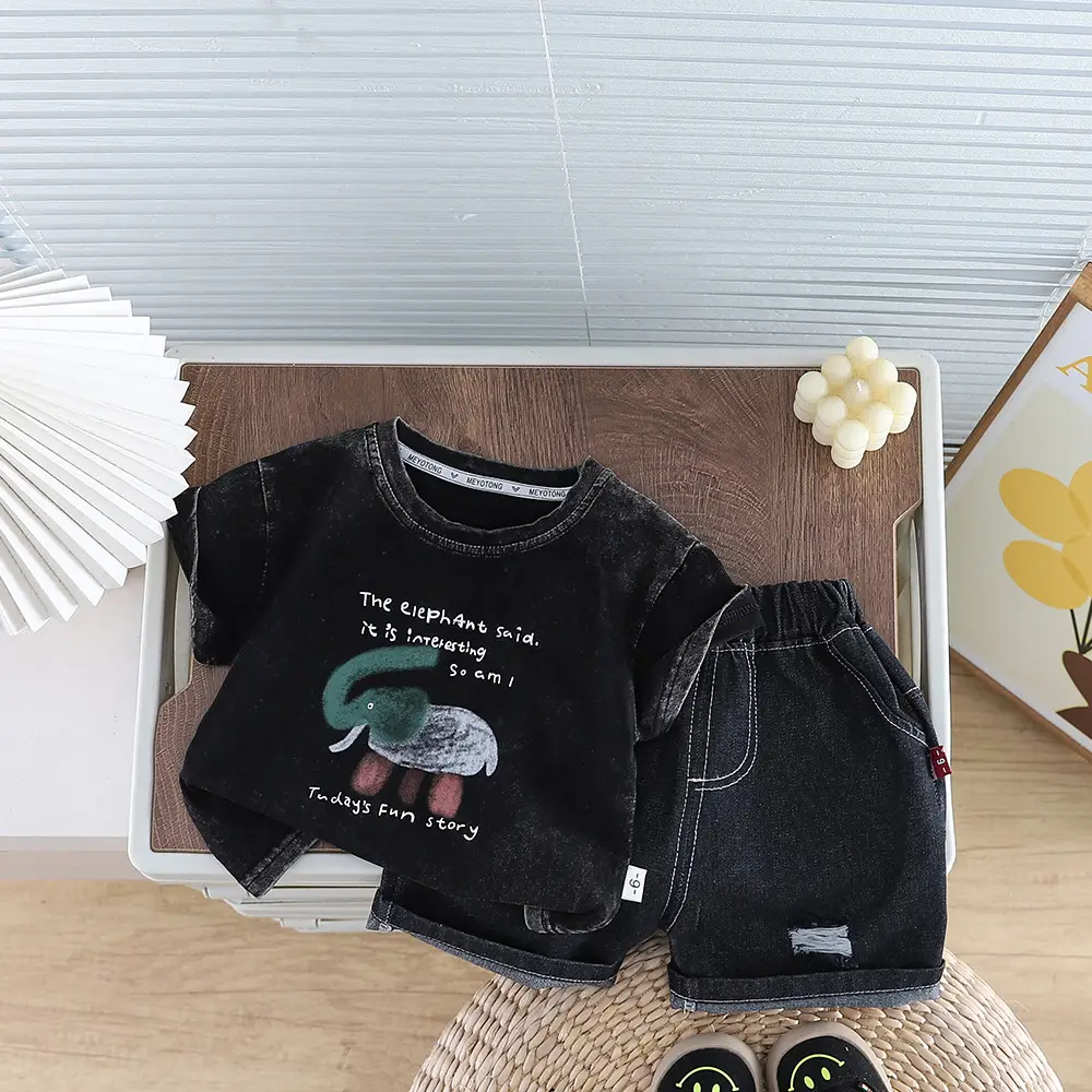 Boys Cartoon T-Shirt Shorts Set Brown Black 2026 - Image 4