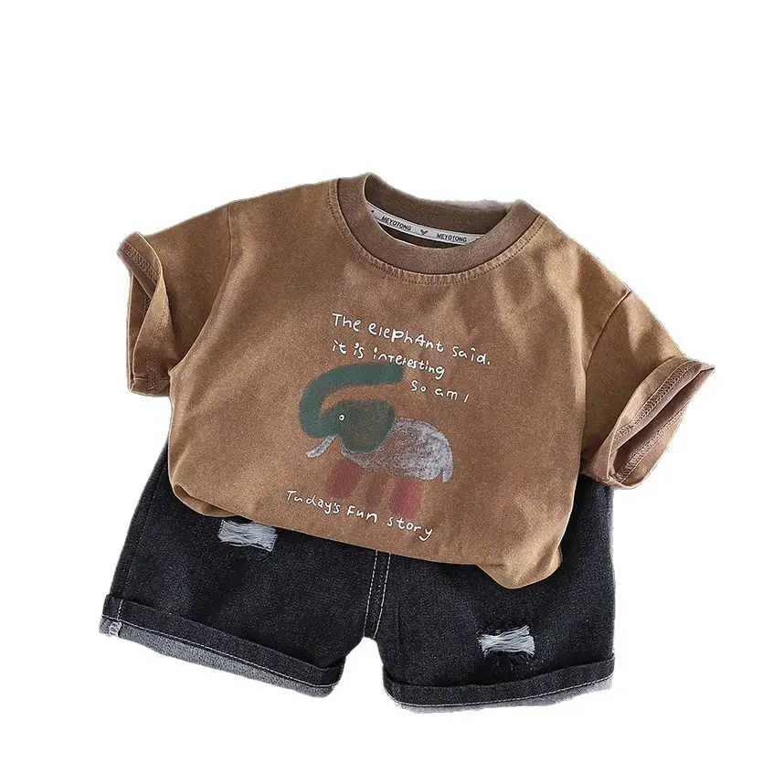Boys Cartoon T-Shirt Shorts Set Brown Black 2026 - Image 5