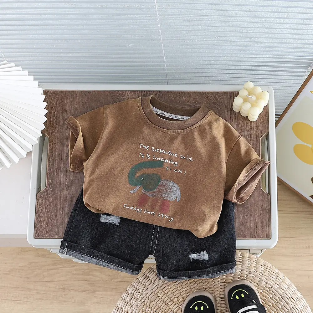 Boys Cartoon T-Shirt Shorts Set Brown Black 2026 — feature 6