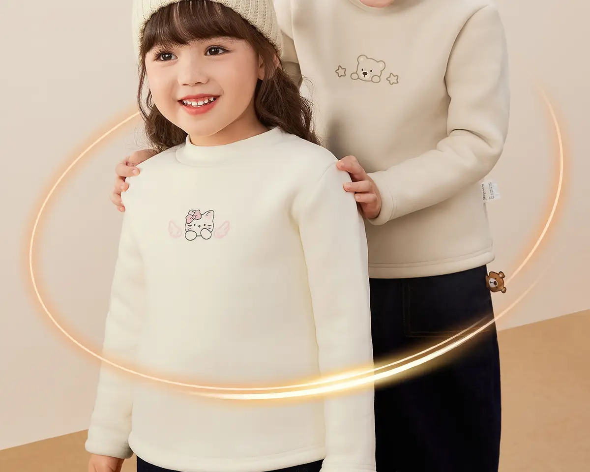 Girls Thermal Fleece Warm Undershirt Beige New Style — feature 2