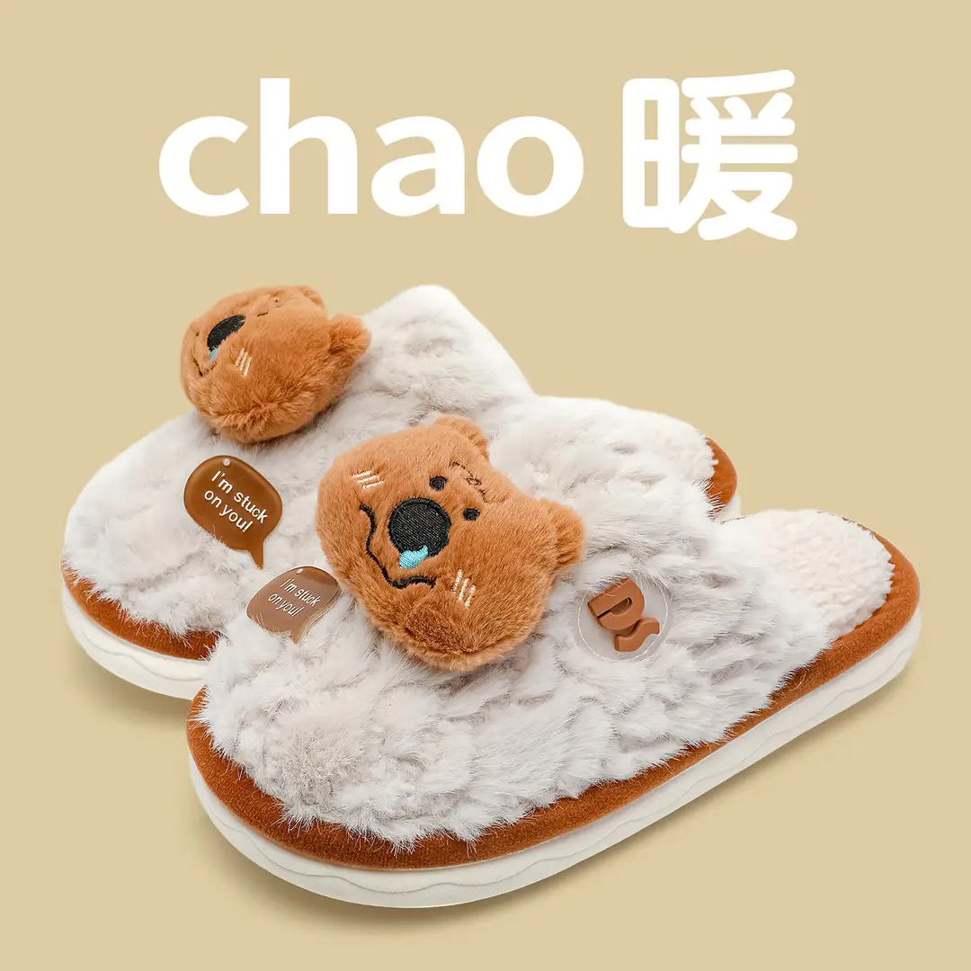 Cute Cotton Slippers for Women, New Winter Style, Indoor Home Warm Plush Slippers, Cartoon Couple Style, Non-Slip and Comfortable