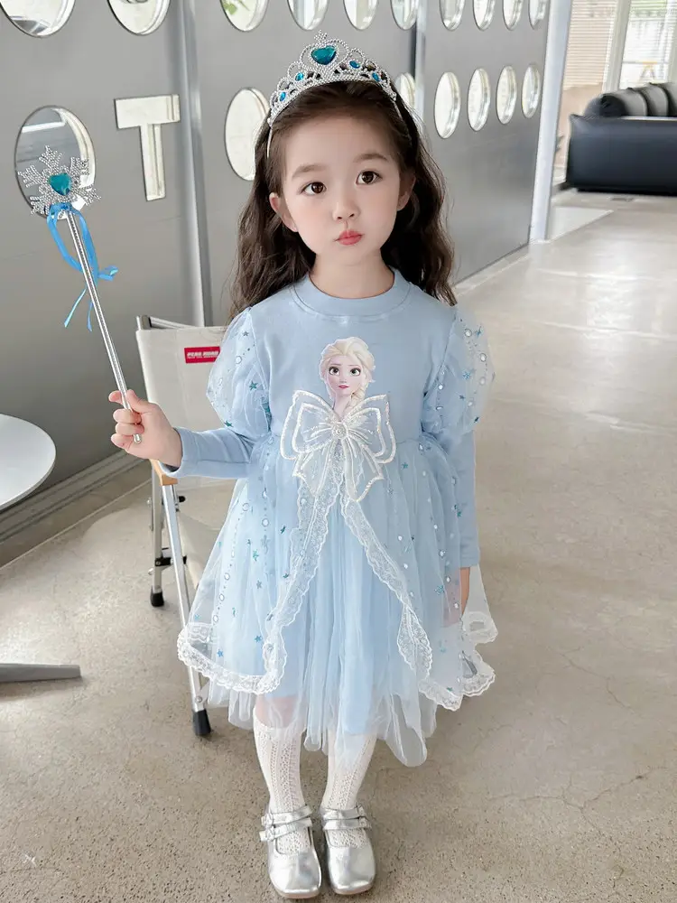 2025 New Autum Girls' Dress Frozen Elsa Princess Dress Elsa Style Mesh Tutu Skirt