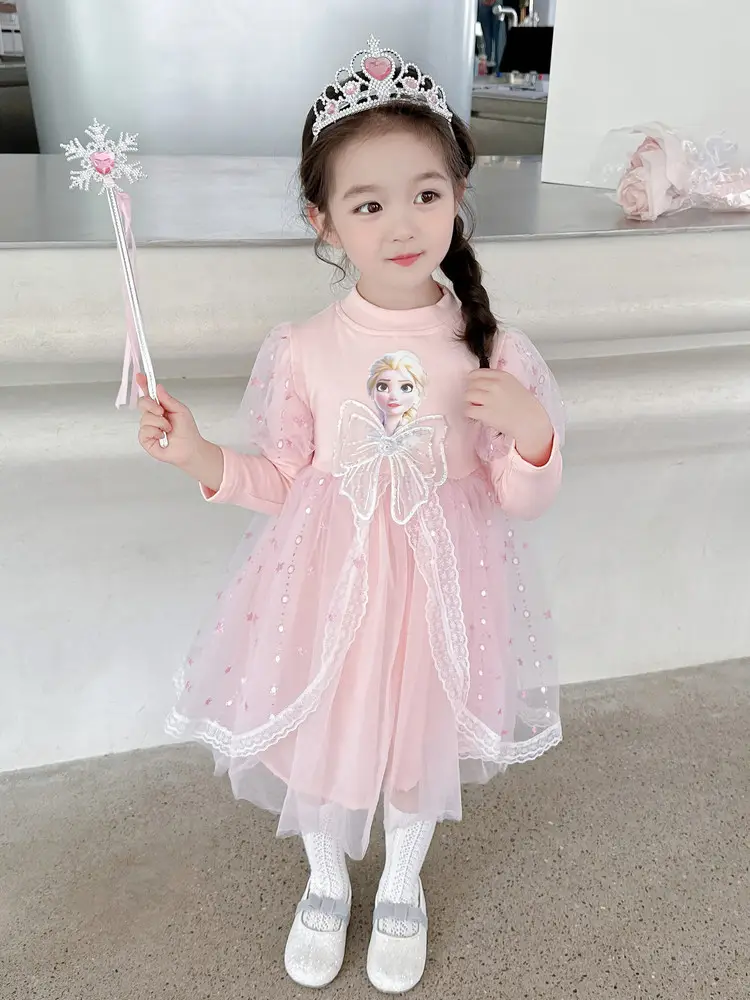 2025 New Autum Girls' Dress Frozen Elsa Princess Dress Elsa Style Mesh Tutu Skirt