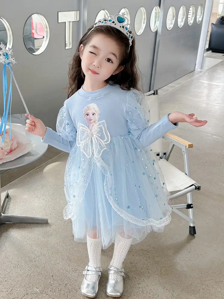 2025 New Autum Girls' Dress Frozen Elsa Princess Dress Elsa Style Mesh Tutu Skirt
