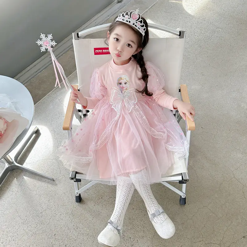 2025 New Autum Girls' Dress Frozen Elsa Princess Dress Elsa Style Mesh Tutu Skirt
